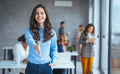 Professional welcoming colleague or new partner.