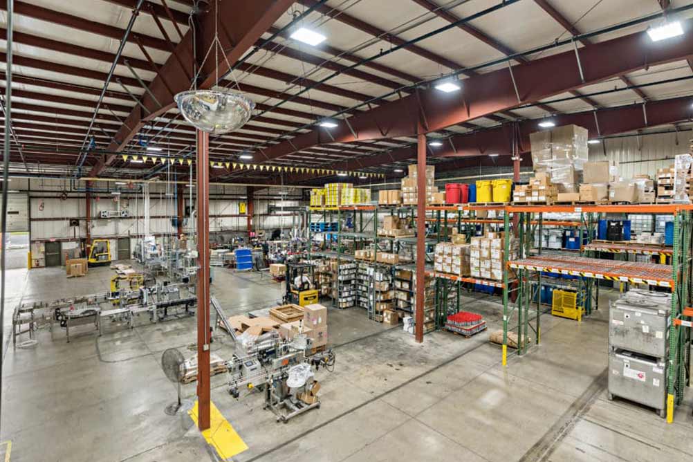 Aerial view of the inside of the Chem-Pak warehouse